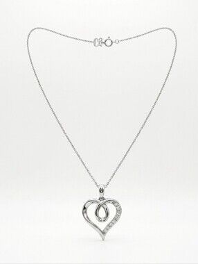 Kay Jewelers Heart Necklace 925 Sterling Silver White Sapphire 18" Romantic